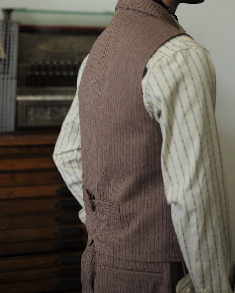 Mock Twill Pinstriped Vest Brown - Image 4