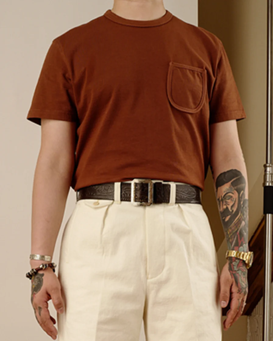 1940s Solid Colour Rib Pocket Tee - Image 4