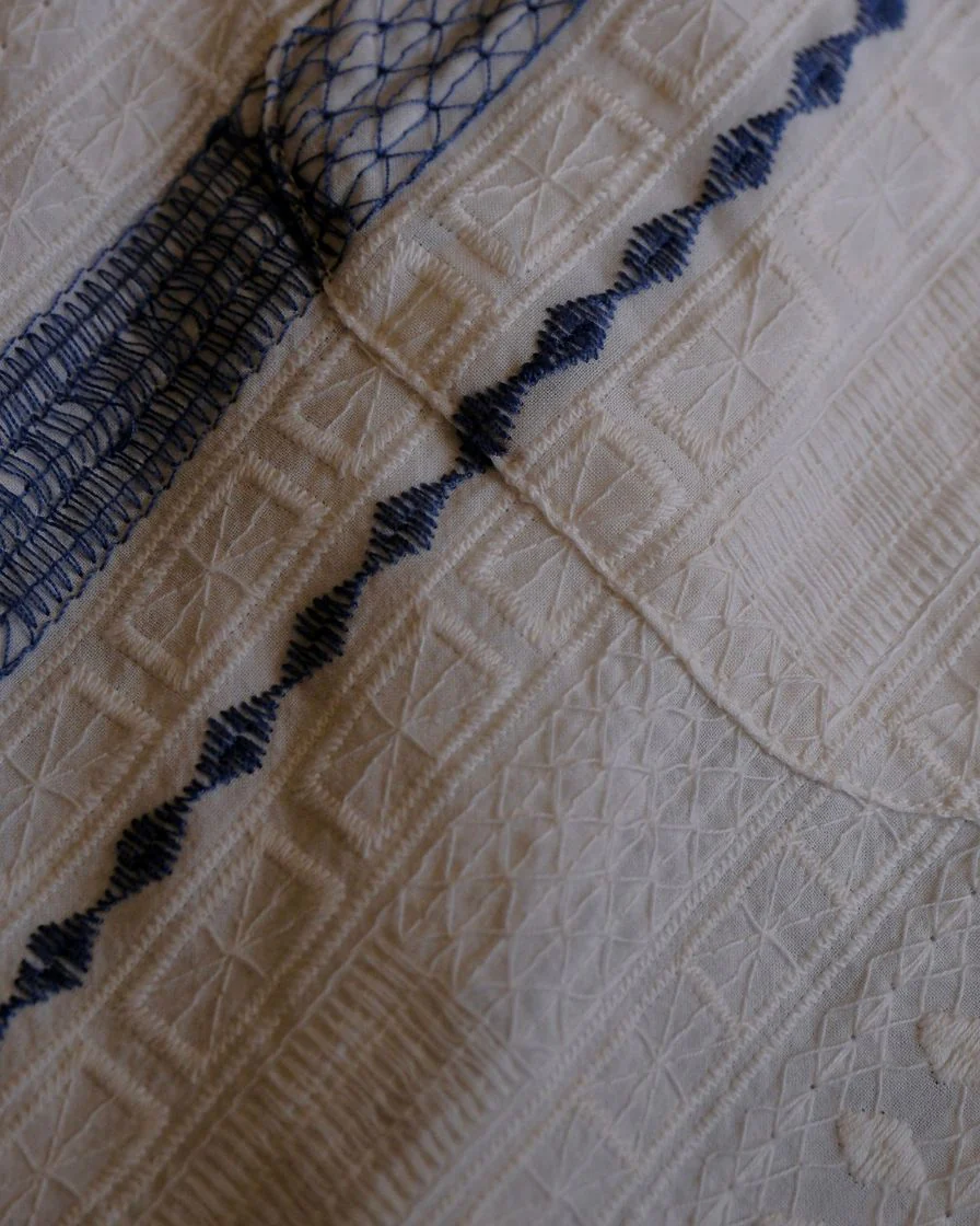 Blue Jacquard Stripe Cuban Collar Shirt – Cotton - Image 9