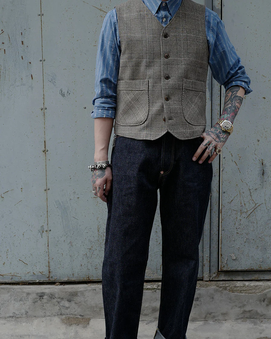 Brown Check Waistcoat - Image 5