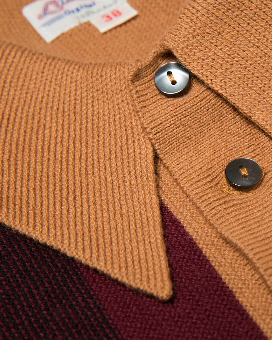 Camel Striped Knit Polo Shirt - Image 5