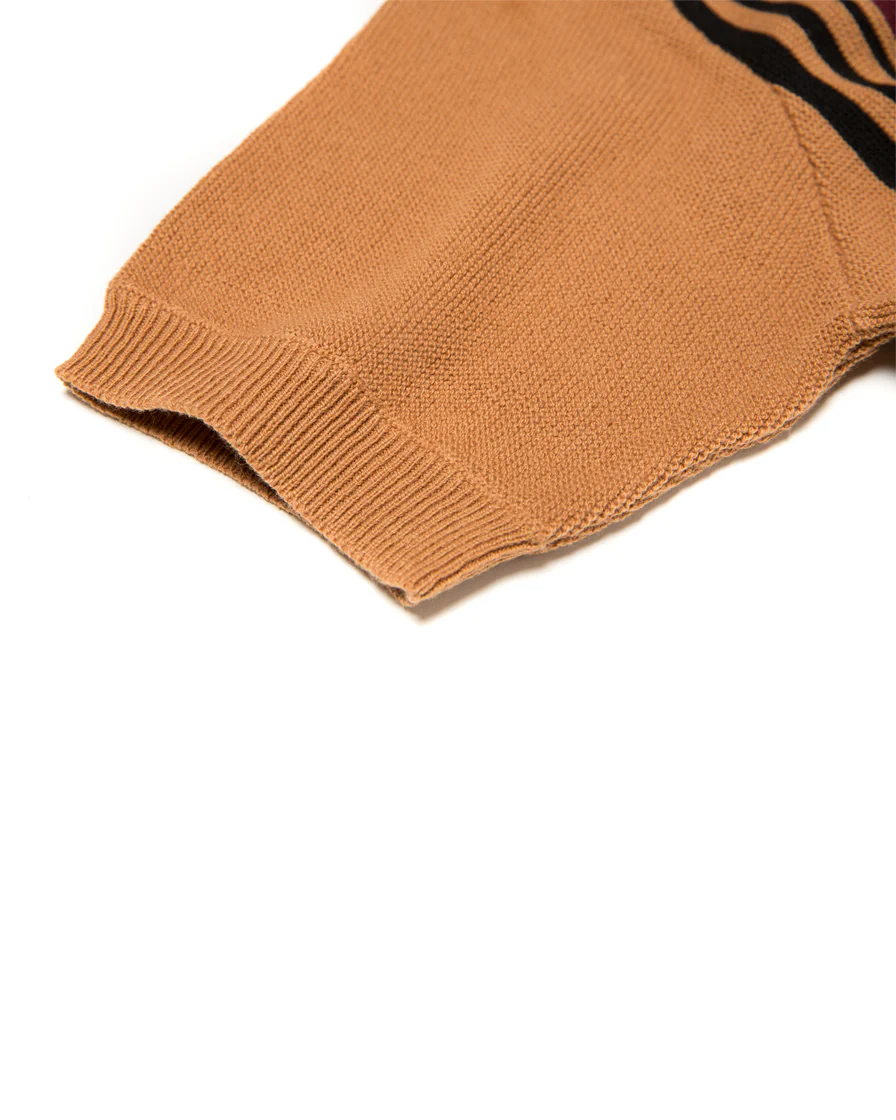 Camel Striped Knit Polo Shirt - Image 6