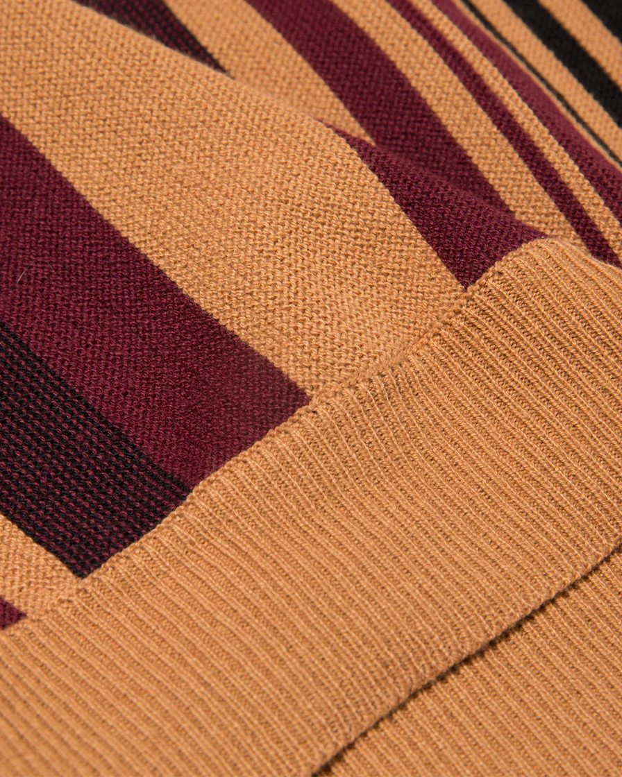 Camel Striped Knit Polo Shirt - Image 7