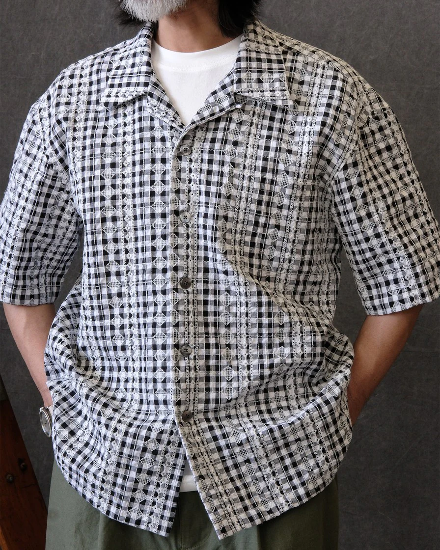 Seersucker Check Cuban Collar Shirt – Embroidered - Image 2