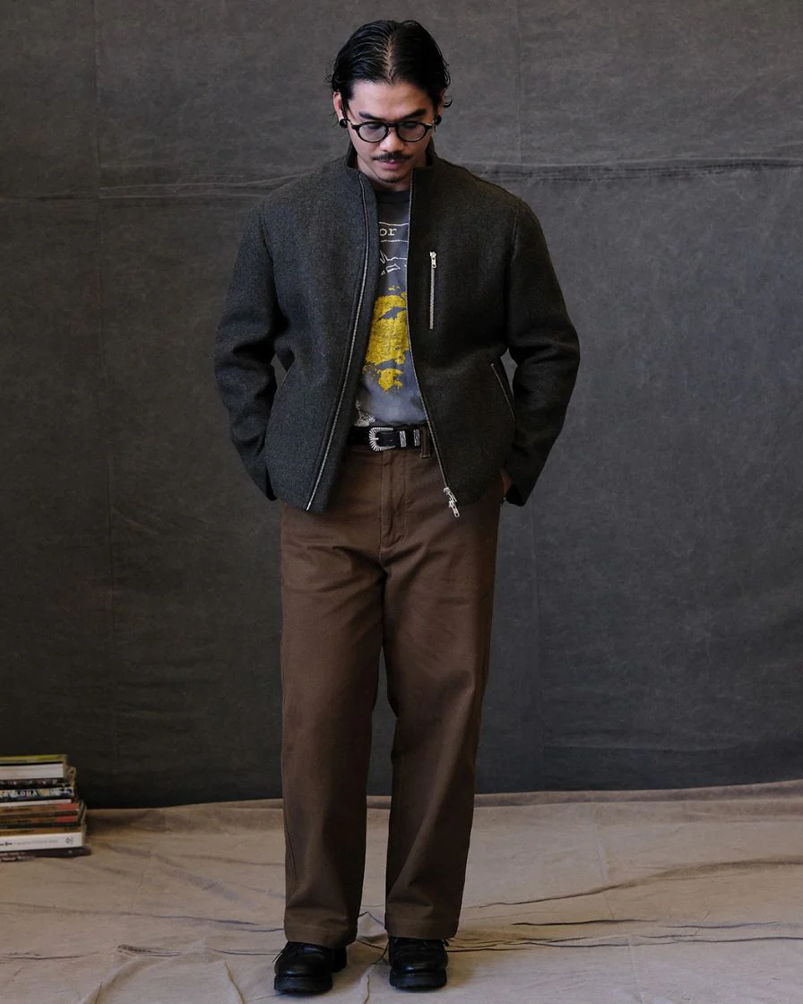 Chevron Stand Collar Tweed Jacket