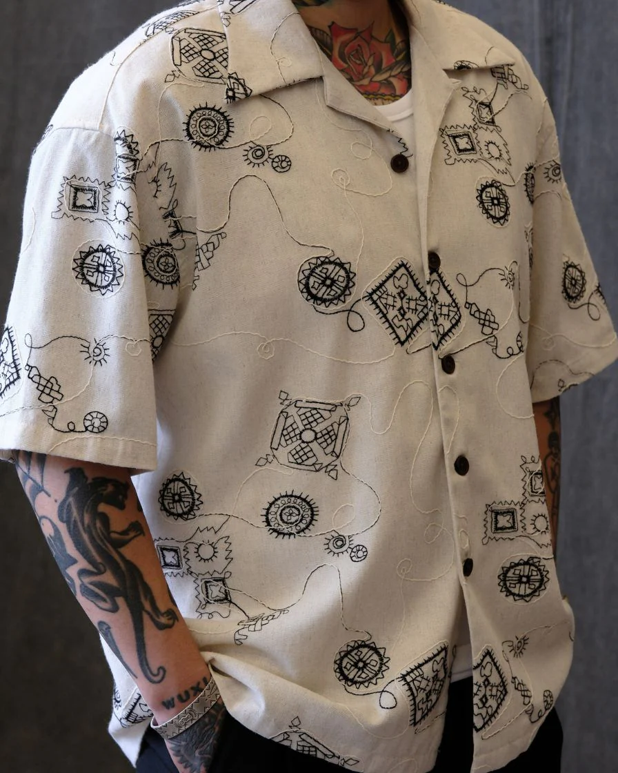 Embroidered Cuban Collar Shirt – White Cotton - Image 2