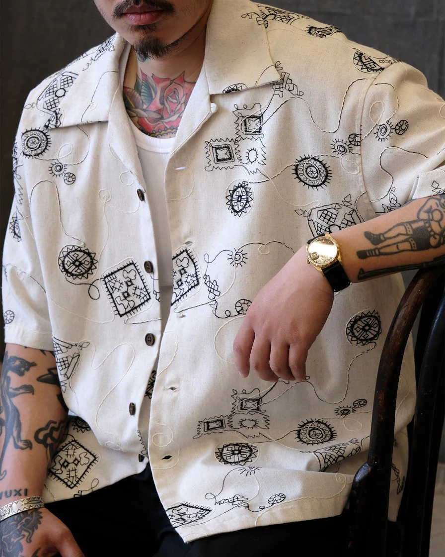Embroidered Cuban Collar Shirt – White Cotton - Image 3