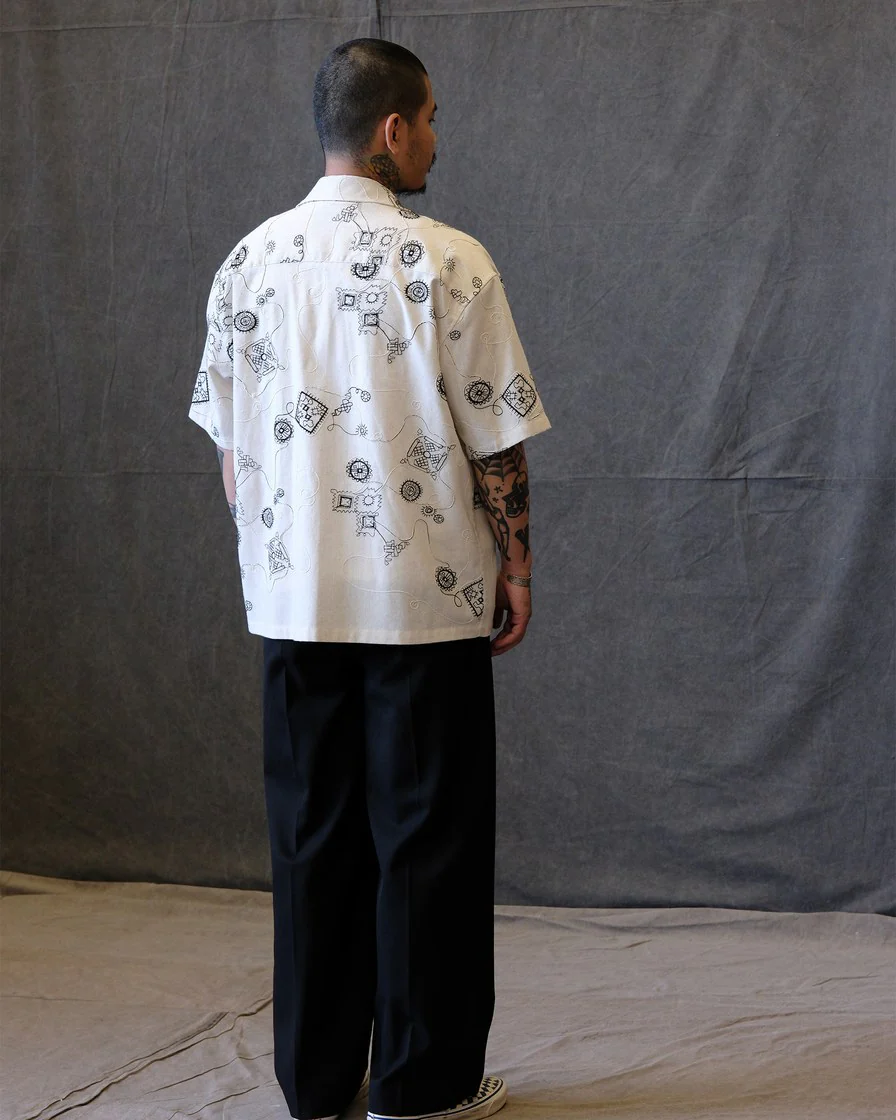 Embroidered Cuban Collar Shirt – White Cotton - Image 4