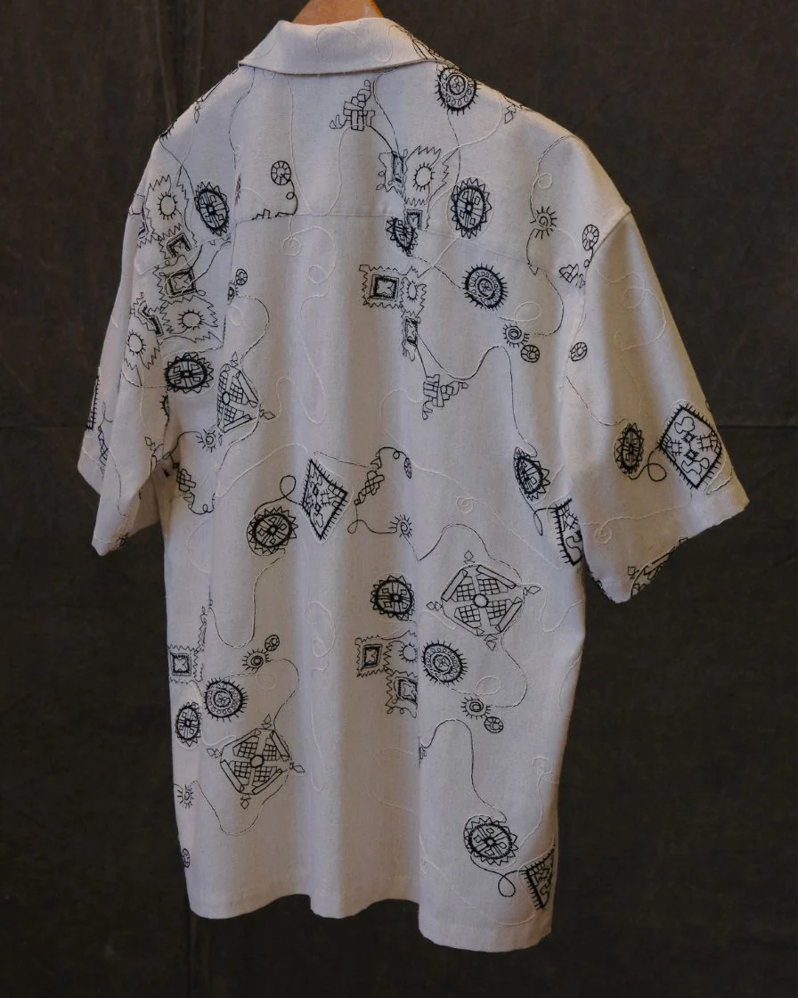 Embroidered Cuban Collar Shirt – White Cotton - Image 8