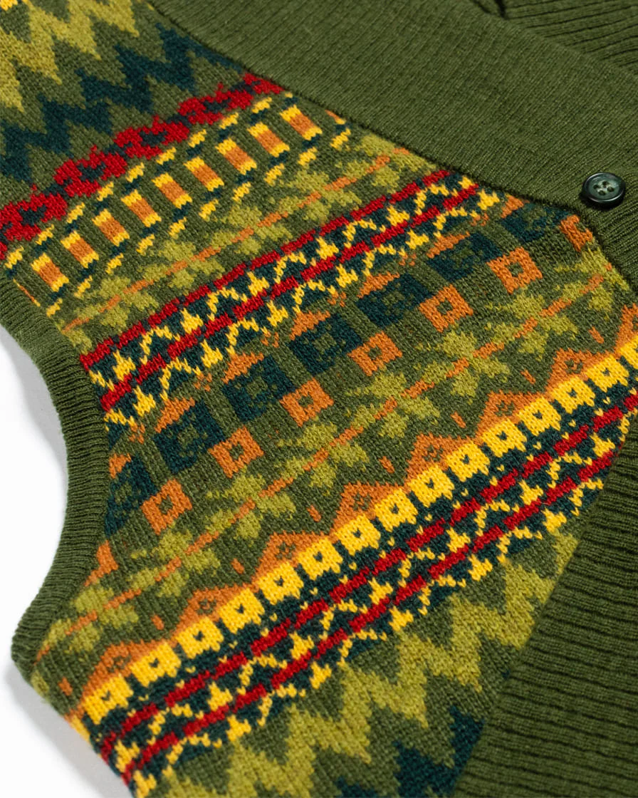 Fair Isle Sleeveless Shawl Collar Cardigan - Image 6