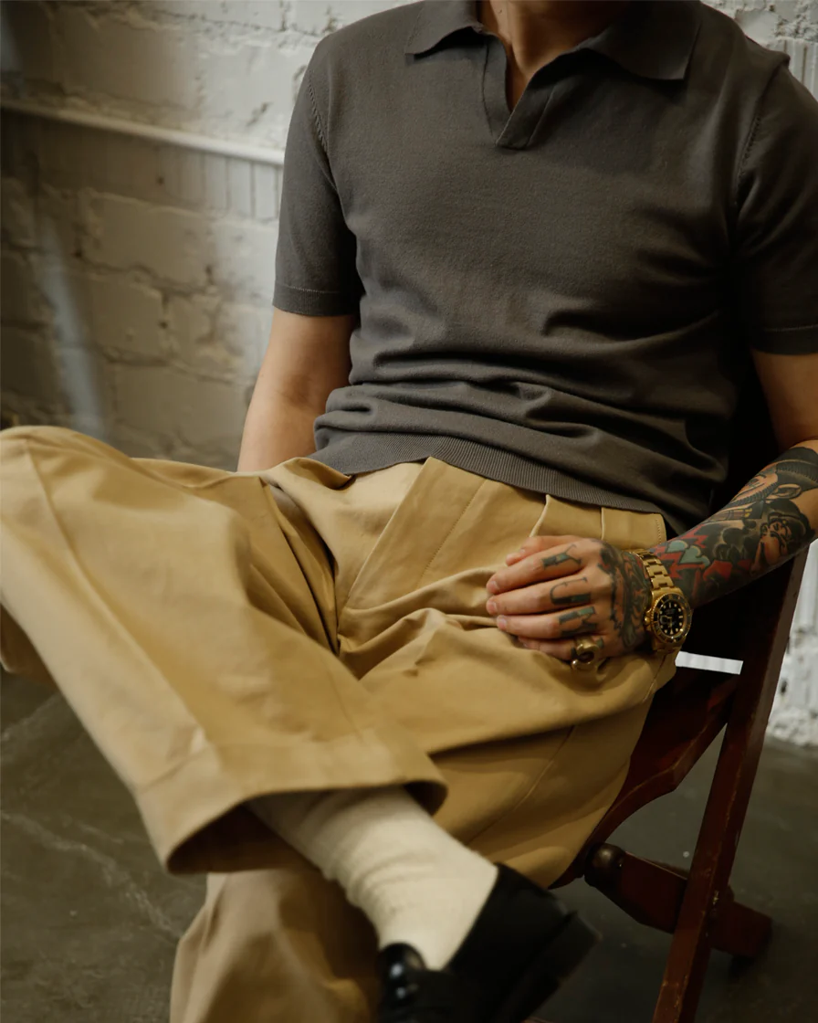 Grey Fly Collar Buttonless Polo Shirt - Image 3