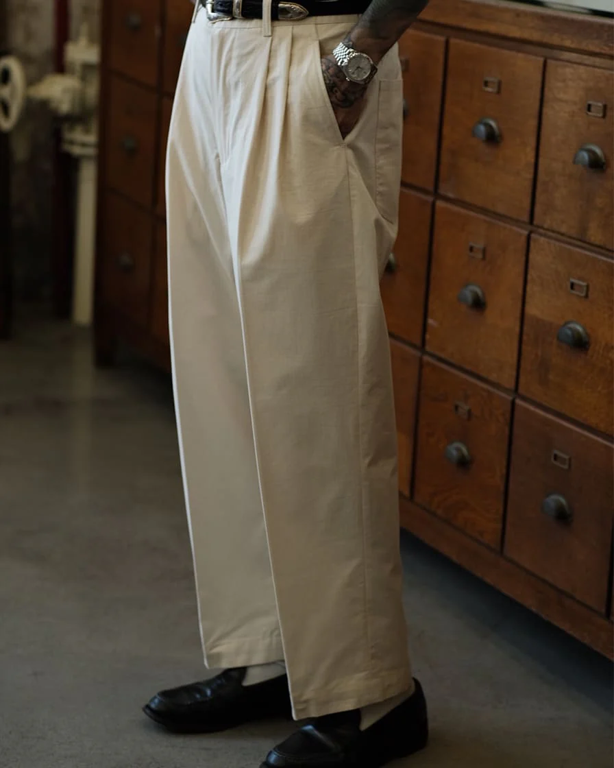 HBT Pleated Trousers White - Image 3