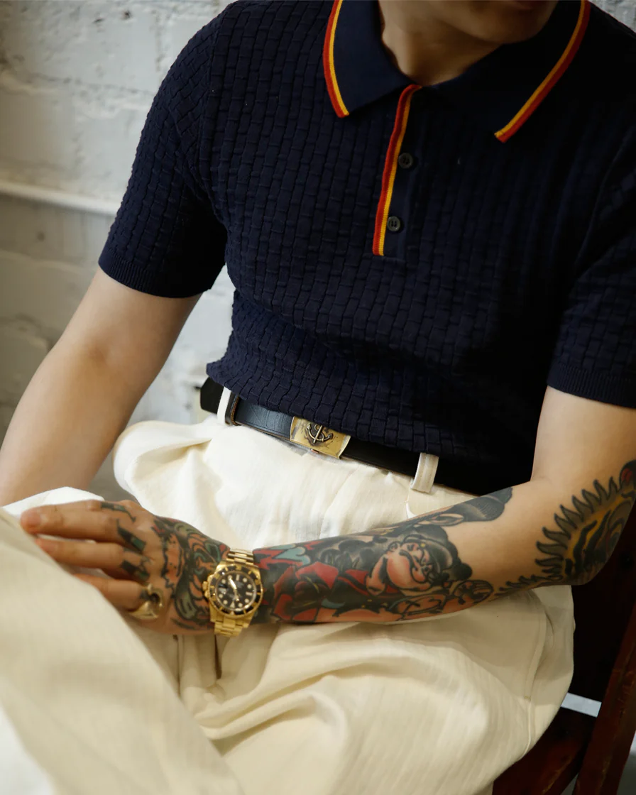 Jacquard Color Stripe Collar Polo Shirt - Image 4