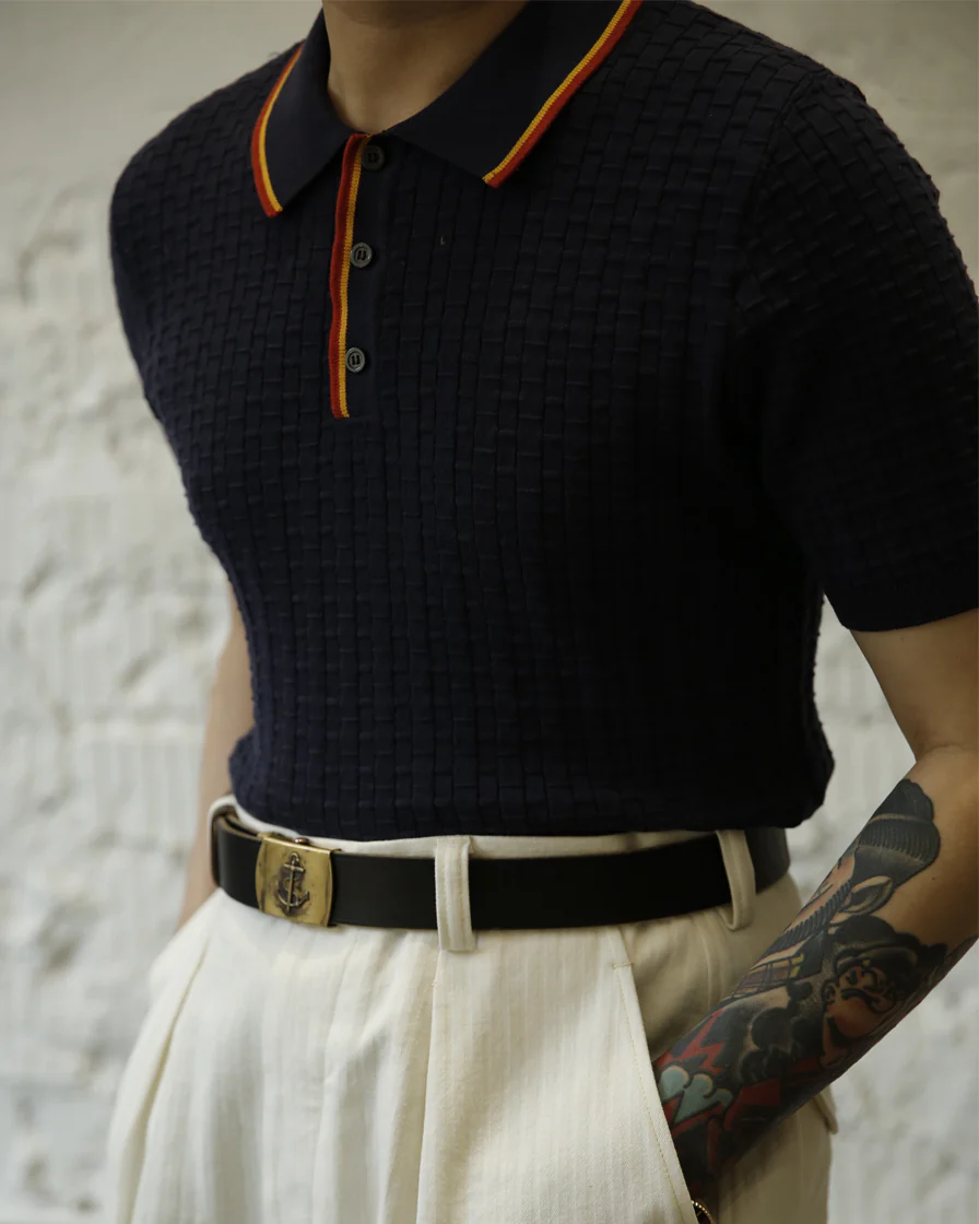 Jacquard Color Stripe Collar Polo Shirt - Image 5