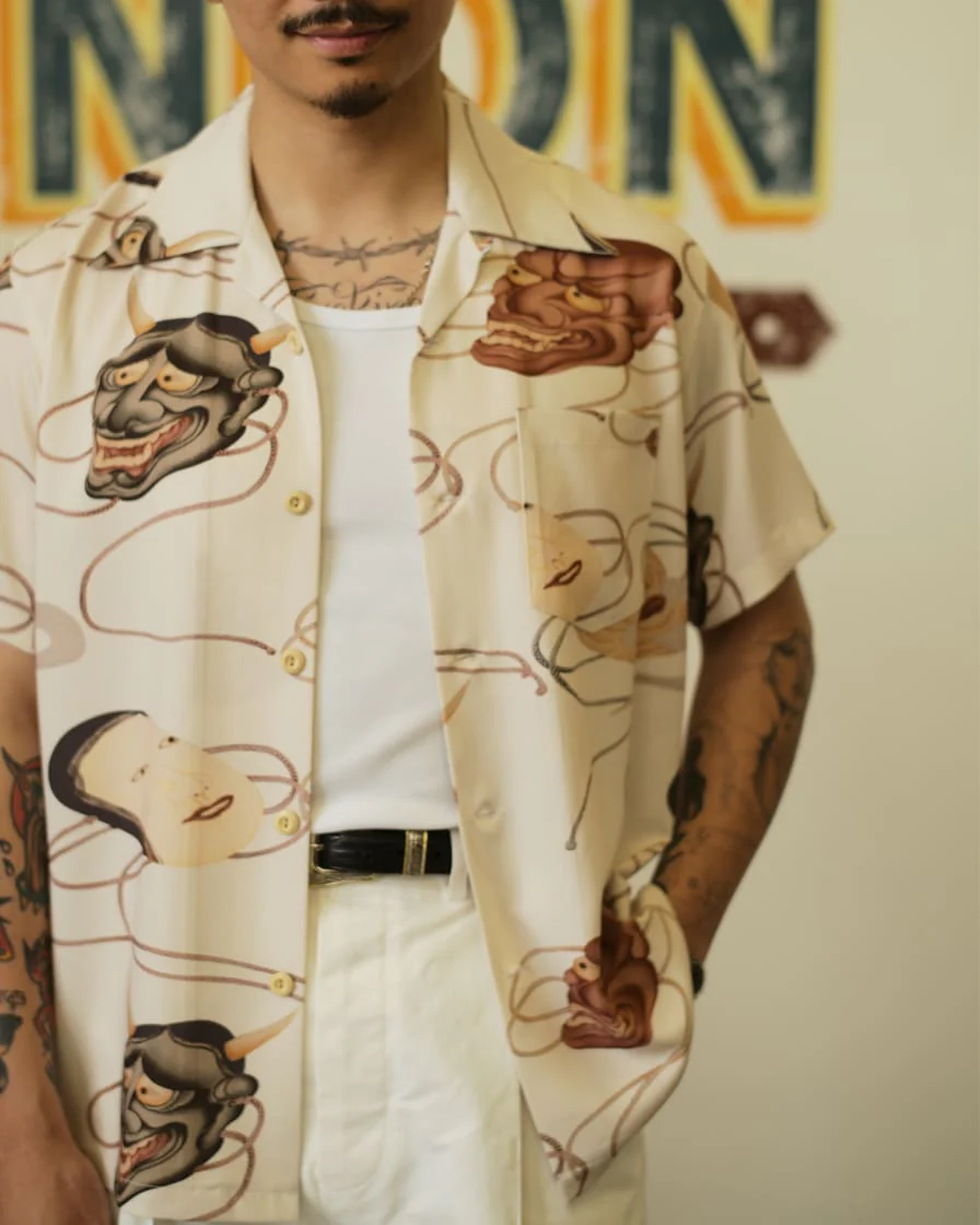 Noh Mask Aloha Shirt Special Edition White - Image 3