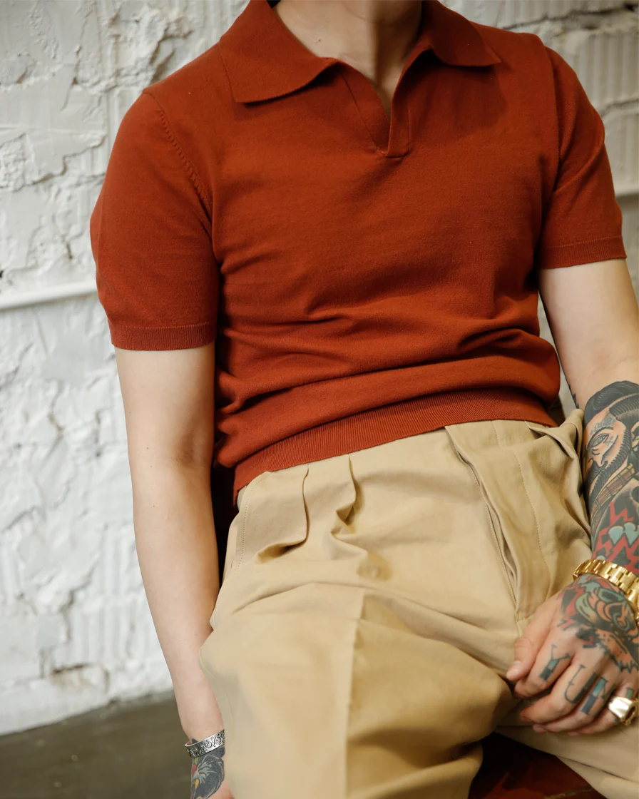 Orange Fly Collar Buttonless Polo Shirt - Image 4