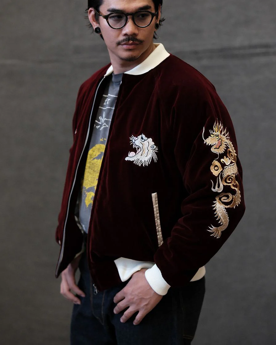 Quilted Souvenir Valvet Jacket Tiger&Dragon Embroidery - Image 7