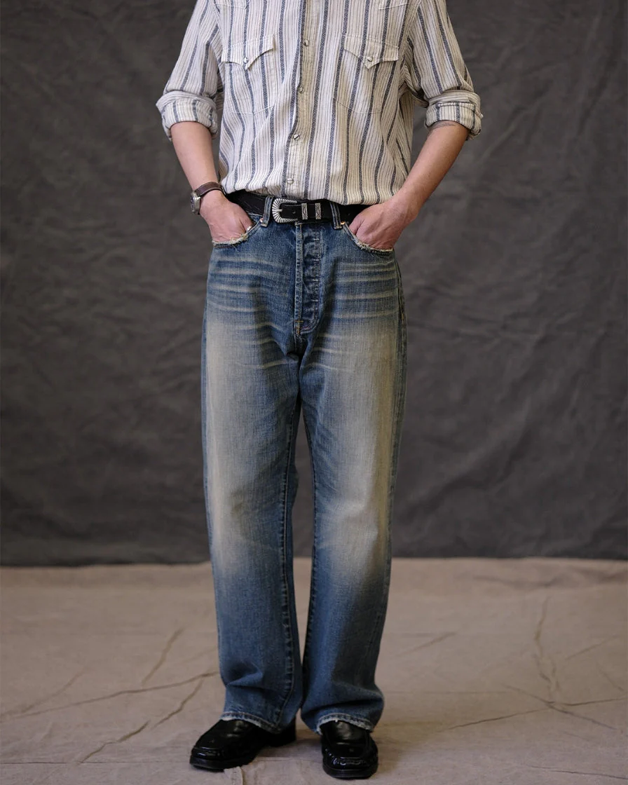 Stoned-washed Red-line Selvedge Straight-leg Jeans 15.5oz