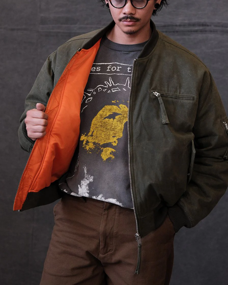Waxed Canvas Quilted MA1 Bomber Jacket - Image 3