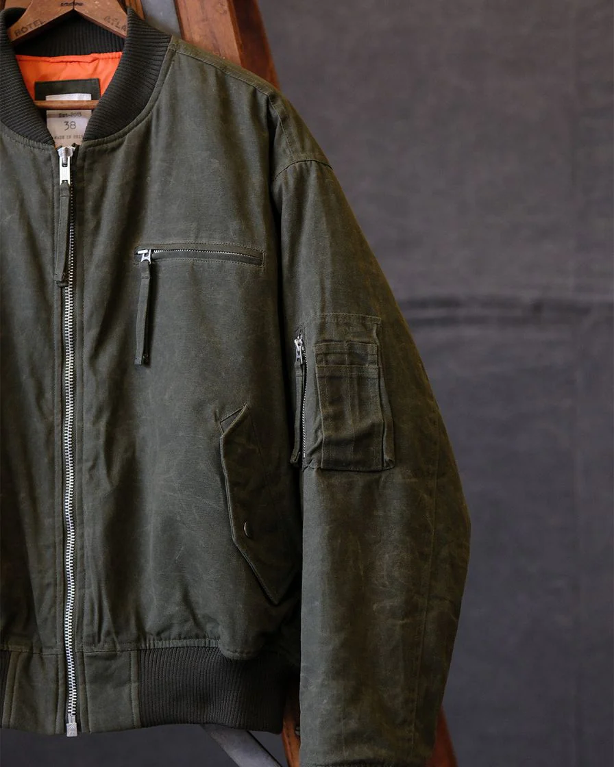 Waxed Canvas Quilted MA1 Bomber Jacket - Image 6