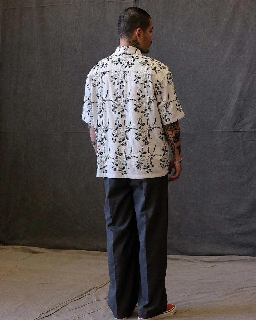 Wheat Embroidered Cuban Collar Shirt – White Cotton - Image 3