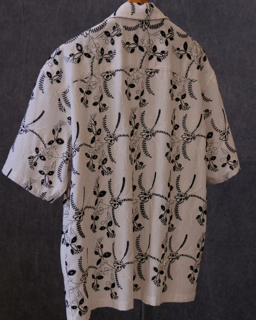 Wheat Embroidered Cuban Collar Shirt – White Cotton - Image 5