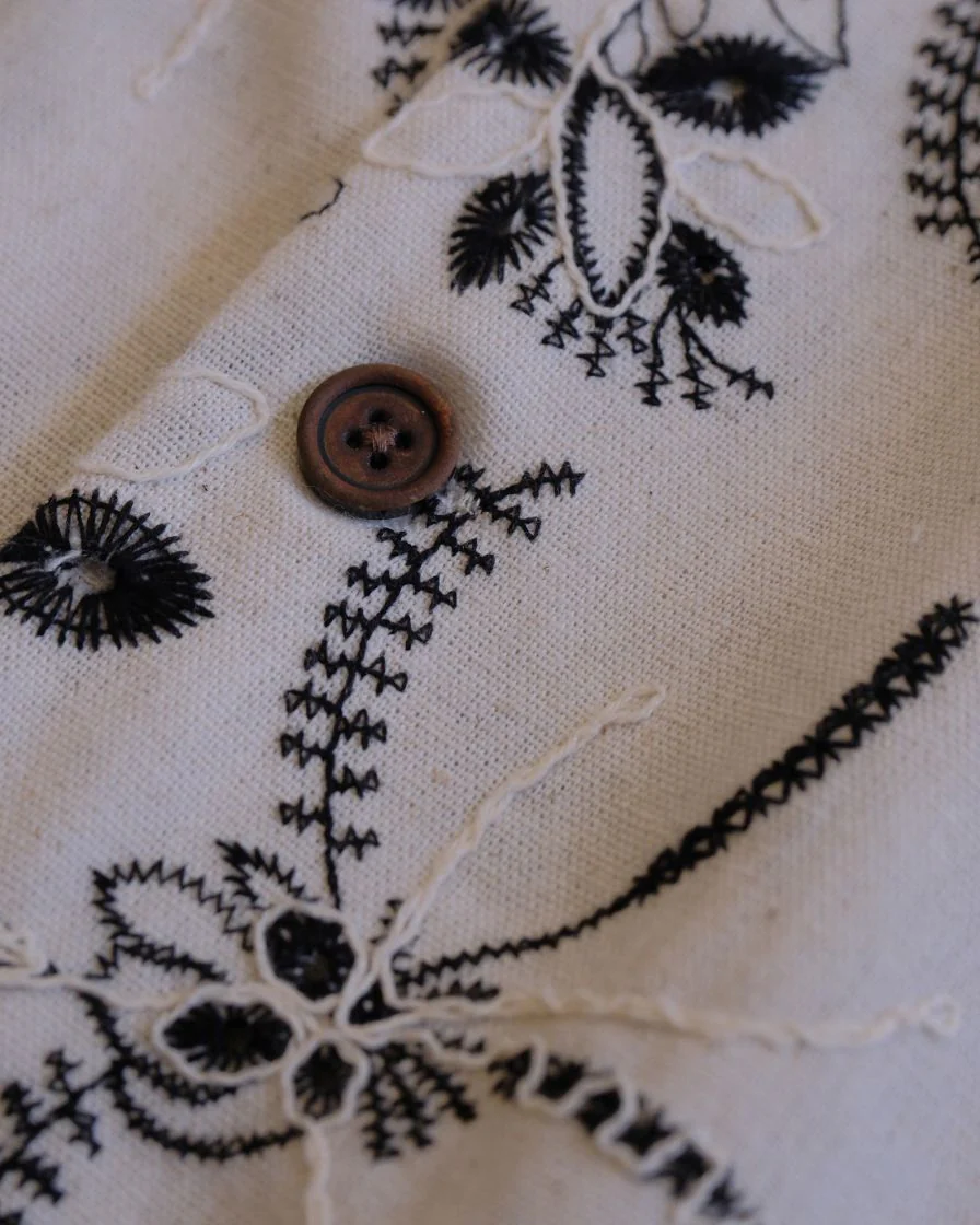 Wheat Embroidered Cuban Collar Shirt – White Cotton - Image 6