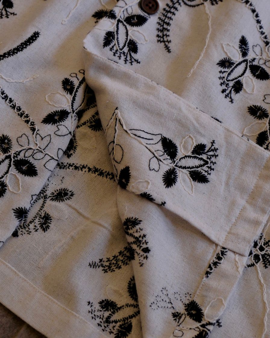 Wheat Embroidered Cuban Collar Shirt – White Cotton - Image 8